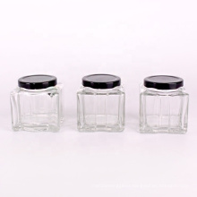 unique square 200ml glass honey jars container with metal lids